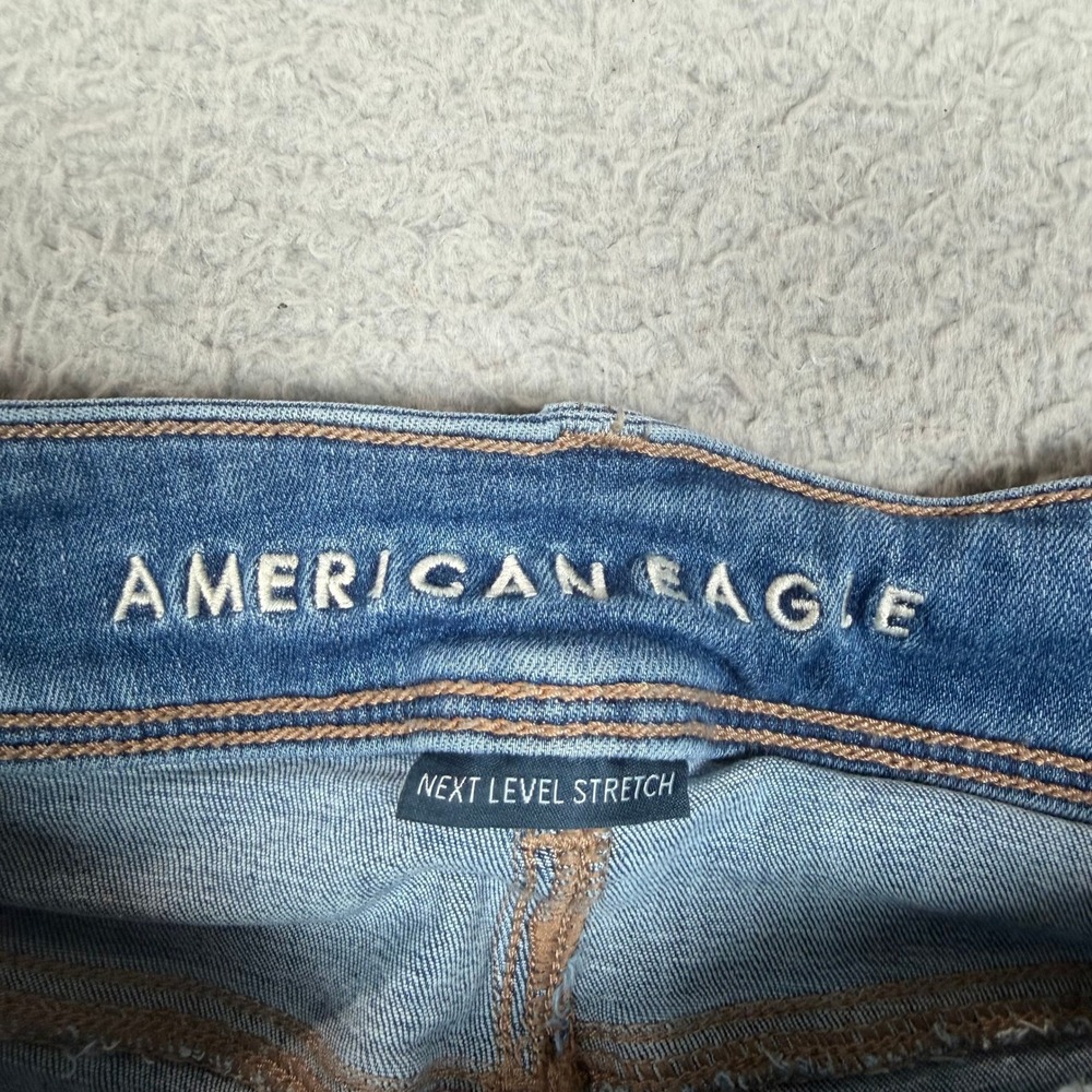 American Eagle Kick Boot Jeans Womens 6 Short Next Level Stretch Raw Hem Blue - Picture 7 of 13